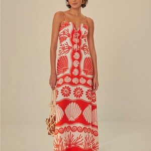 NTW Farm Rio Red and White Anika Shell Maxi Dress